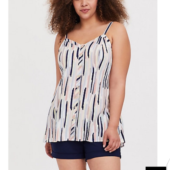 🆕2X NAVY & BRUSH STROKES STRETCH FIT & FLARE CAMI - Picture 1 of 4